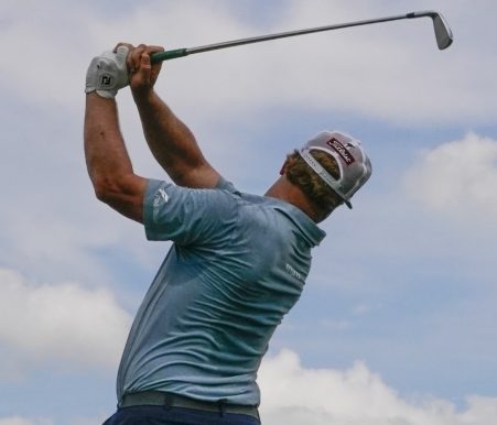 Charley Hoffman hits a shot on the sixth hole during the third round of the U.S. Open Saturday at Erin Hills in Erin, Wisconsin. Hoffman shot 68 and is tied for seventh at 8-under par.