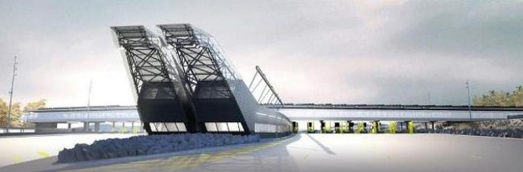 An artist's rendering shows the view from the north of the planned land port of entry at Alexandria Bay, N.Y.