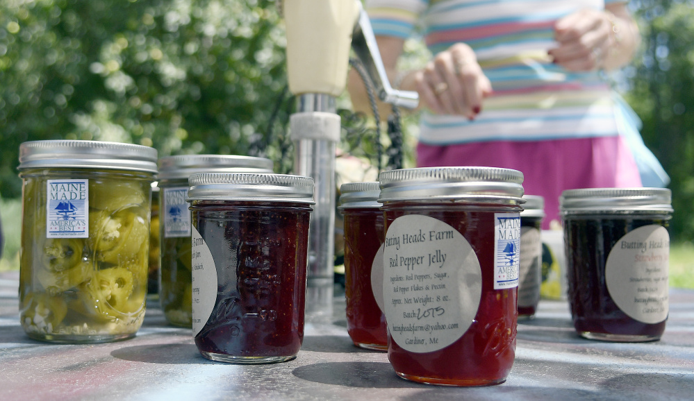 Canned goods are displayed for sale on Sunday at Butting Heads Farm in Gardiner during Open Farm Day.