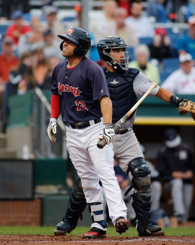 Cole Sturgeon of Portland reacts after striking out in the second inning Tuesday at Hadlock Field.