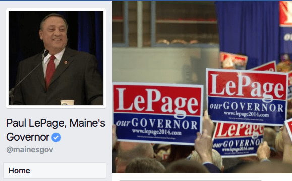 Detail of Gov. Paul LePage's Facebook page. 