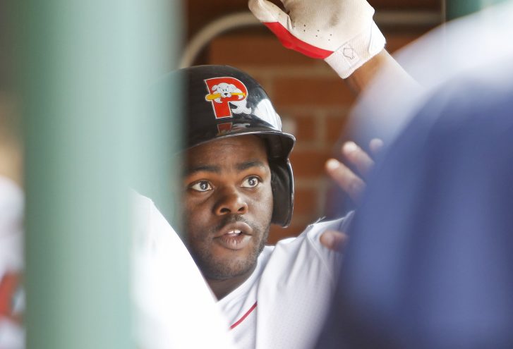 Sea Dogs Josh Tobias celebrates his home run in the sixth inning against the Bowie Baysox at Hadlock Fiel in Portland on Sunday.