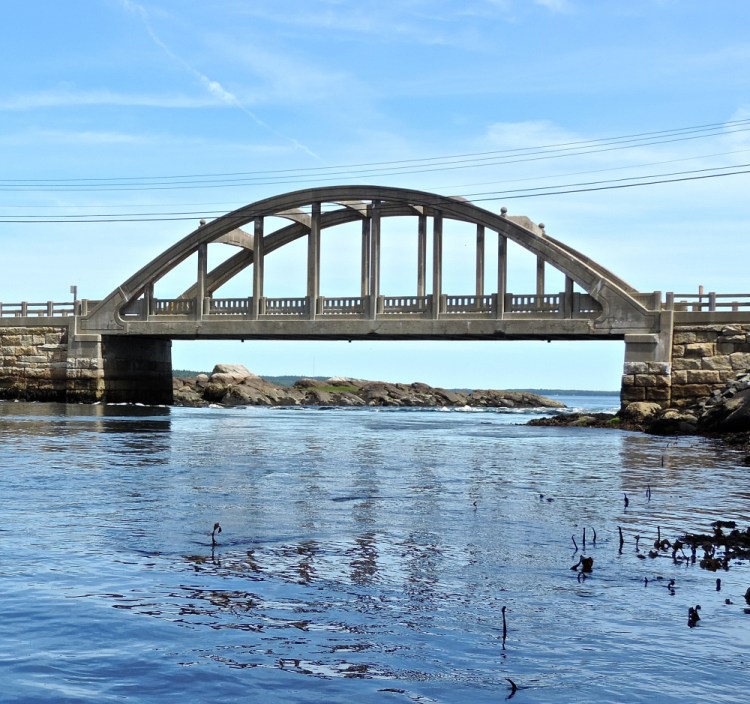 The Route 175 bridge at Blue Hill Falls might look calm and serene, but when the tide arrives, so do the rapids ... and plenty of paddlers are up to the challenge.