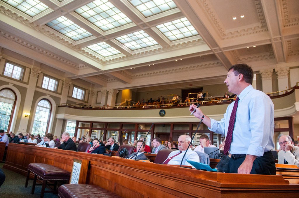 Republican House leader Kenneth Fredette, R-Newport, speaks Wednesday against overriding Gov. Paul LePage's veto of L.D. 1504, a bill to preserve incentives for solar power installations. The veto was sustained on an 88-48 vote.