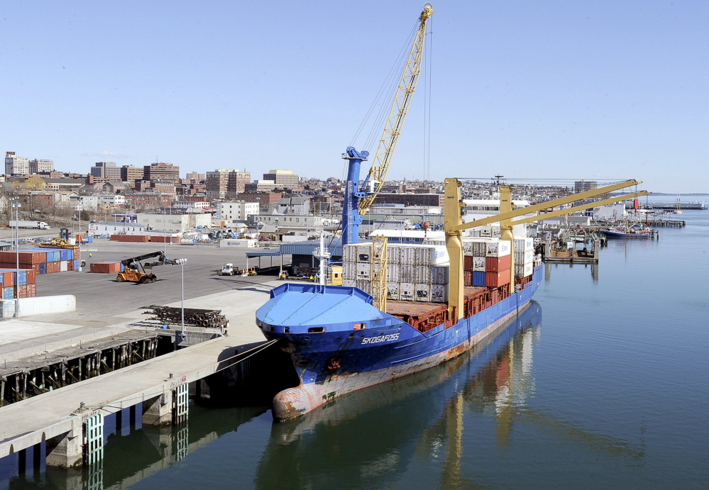 The first of Eimskip's container ships docks at Portland's International Marine Terminal in 2013, unloading 96 containers from the Skogafoss. Eimskip will begin weekly container ship service to Portland this December.