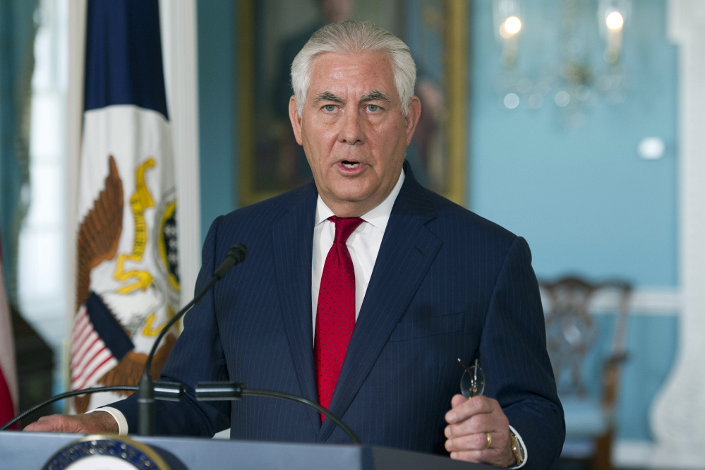 Secretary of State Rex Tillerson makes a statement at the State Department in Washington, Wednesday, Oct. 4, 2017. (AP Photo/Cliff Owen)