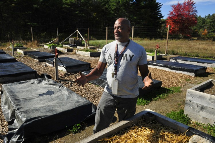 Harold Massey works in the garden at the VA Maine Healthcare System-Togus campus in October. Massey is himself a veteran, having served in the Army from 1979 to 1982.