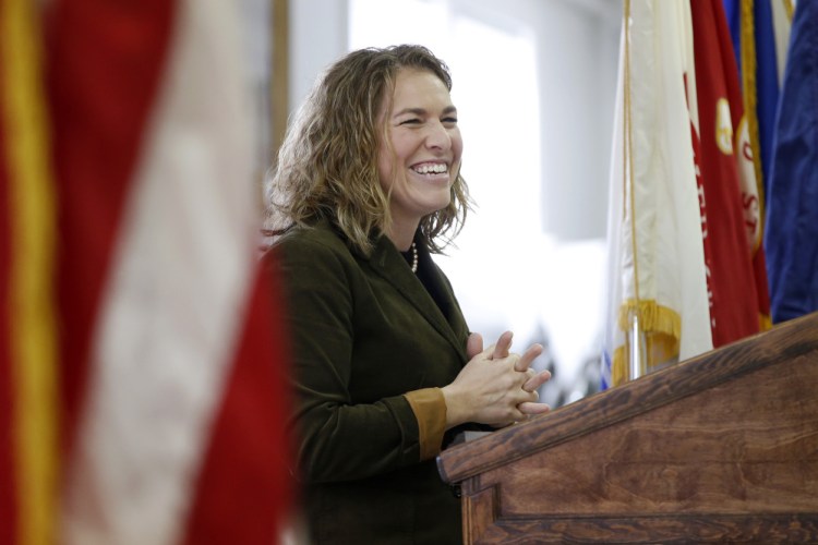 Adria Horn, director of the Maine Bureau of Veterans Services, speaks at a lunch to recognize female veterans at VFW Post 9935 in Sanford.