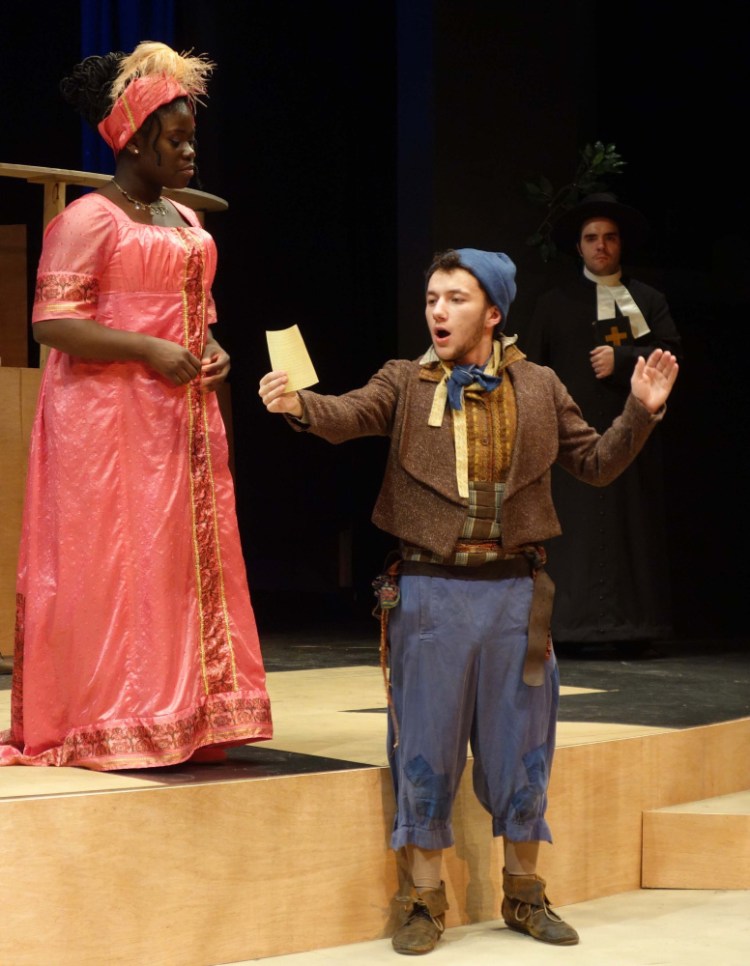 Jessie Vander (as Olivia), Luis del Valle (as Feste) and Calvin Sprague (as Priest)