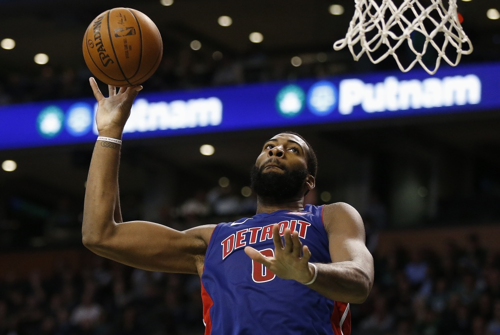 Detroit's Andre Drummond drives to the basket in the fourth quarter. Drummond finished with 26 points and 22 rebounds.