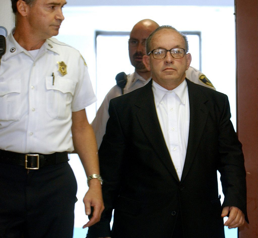 Pictured at a 2002 arraignment in Boston, James F. Talbot, now 80, was extradited from Missouri to Maine on Wednesday to face sexual abuse charges in a 1997-98 Freeport case.