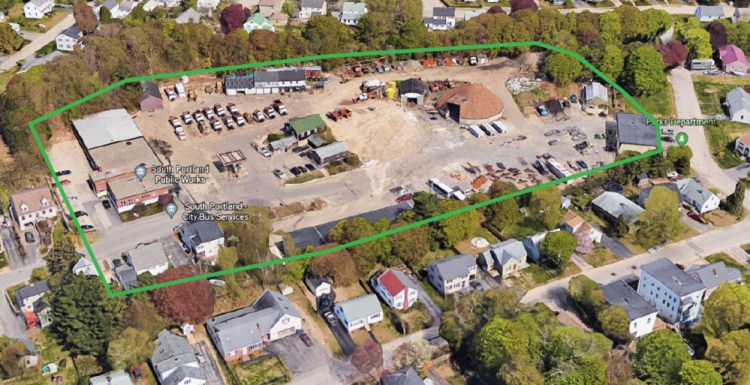 South Portland's former public works complex on O'Neil Street is outlined in green. A reuse planning committee spent 10 months studying options for the 6-acre site.