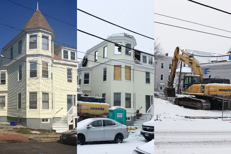 More than a dozen buildings in Portland's East End have been demolished since the city changed zoning on the peninsula two years ago to make it easier to build on small lots. This one, at 9 Moody St., came down last week.