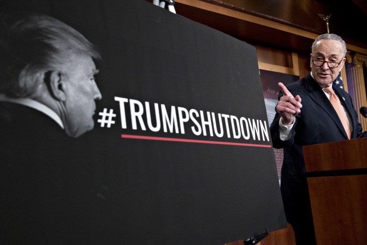 Senate Minority Leader Charles Schumer, a Democrat from New York, speaks during a news conference at the Capitol in Washington, D.C., on Saturday.