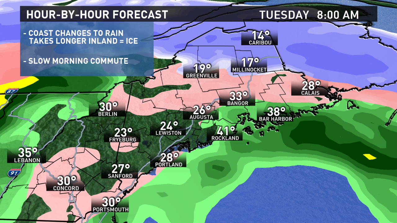 The forecast for Tuesday morning, Jan. 23, 2018.