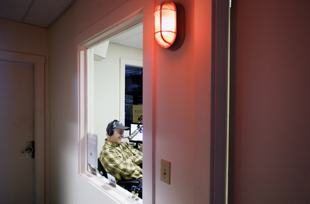 PORTLAND, ME - FEBRUARY 1: Die hard Philadelphia Eagles fan and sports talk show host Joe Palmieri of the Big JAB radio station on the air at the station Thursday, February 1, 2018. (Staff photo by Shawn Patrick Ouellette/Staff Photographer)