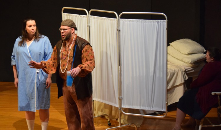 University of Southern Maine students Rachel Shukan as Girl and David Myers Jr. as Slushie Guy perform in the opera "Girl in Six Beats."