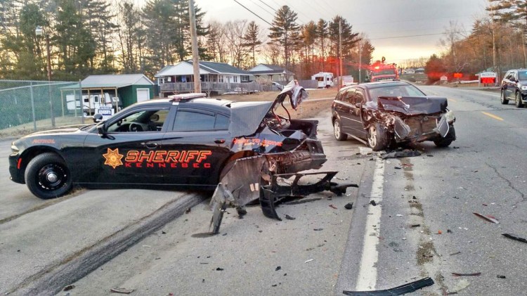 The crash scene on Route 27 in Belgrade Sunday night.