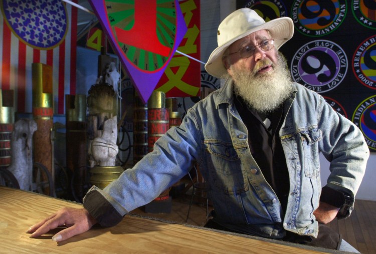 Artist Robert Indiana spends time in one of his studios on Vinalhaven in 2002. 