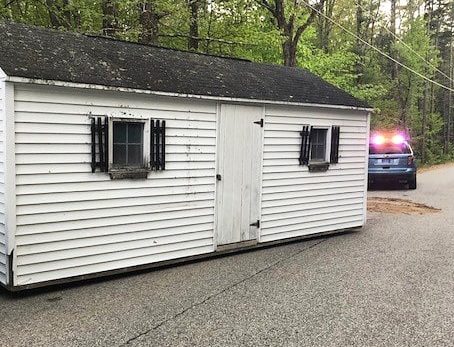 This is the shed that police say was stolen and dragged down a street in Lebanon in May 2018. 