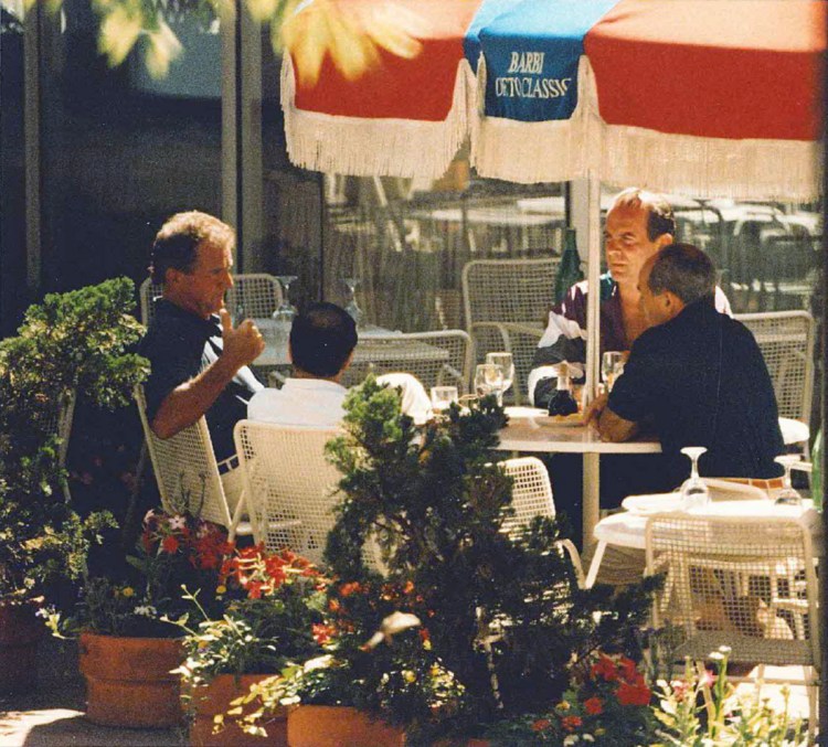 A 1993 photo shows Francis "Cadillac Frank" Salemme, left, Stephen "The Rifleman" Flemmi, second from left with back to camera, and Frank Salemme Jr., behind right.