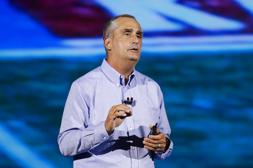 Intel CEO Brian Krzanich delivers a keynote speech at CES International on Jan. 8, 2018, in Las Vegas. 