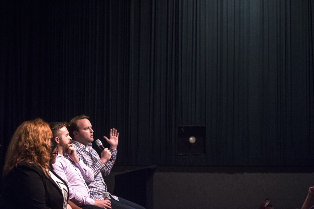 Rep. Matt Moonen, D-Portland and director of Equality Maine, speaks during a panel discussion Tuesday after a screening of the film "The Miseducation of Cameron Post" at the Maine International Film Festival in Waterville. The film addresses conversion therapy, a practice that attempts to change a person's sexual orientation or gender identity.