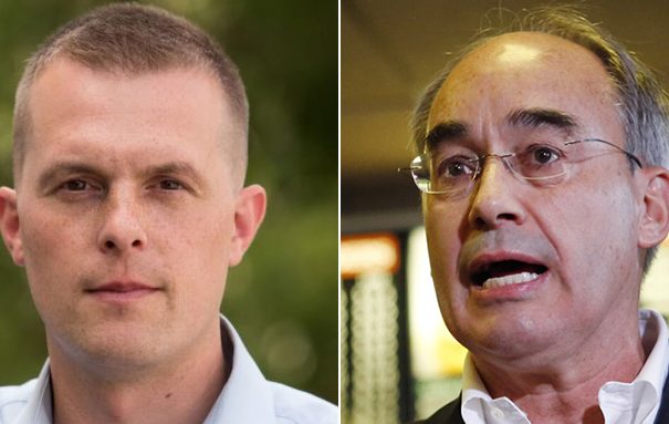 Jared Golden, left, and Bruce Poliquin