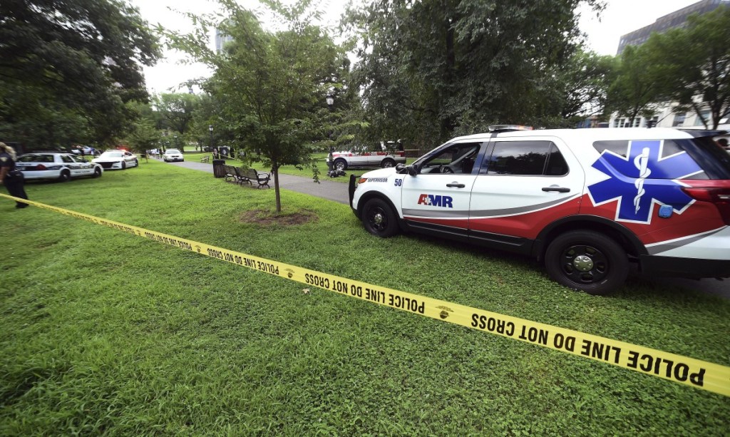 New Haven emergency personnel respond to overdose cases on the New Haven Green in Connecticut on Wednesday.