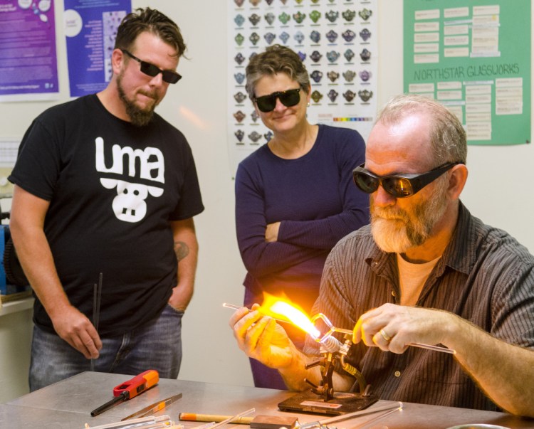 James F. Byrnes teaches a class Saturday at Stained Glass Express in Manchester.