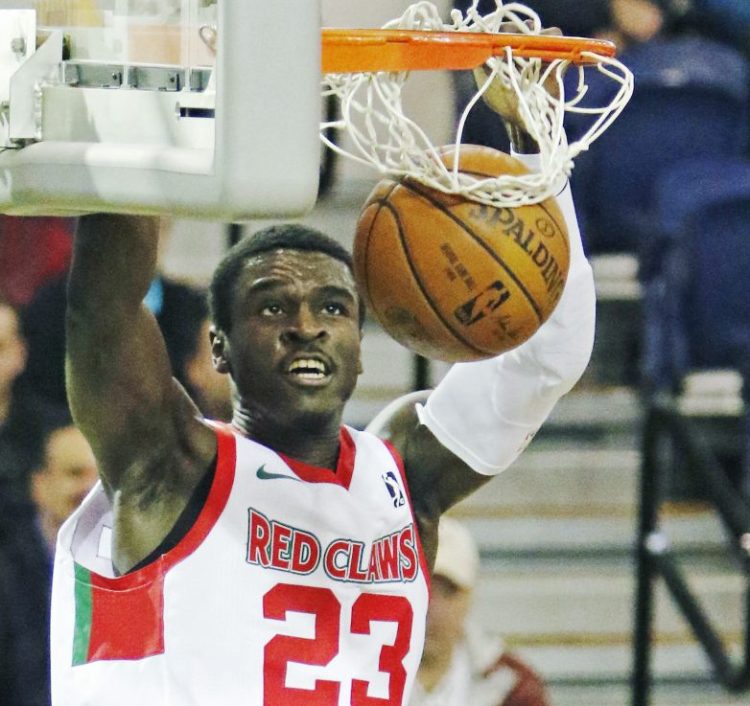 Jabari Bird gets a dunk while playing for the Maine Red Claws at the Portland Expo in November.