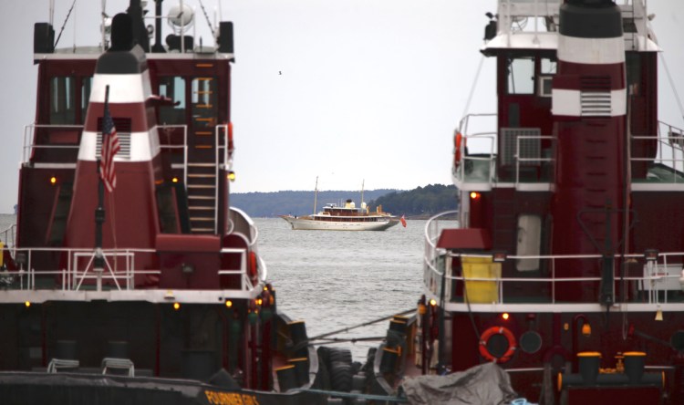 The Amphitrite, seen anchored in Portland Harbor on Friday morning, was built in 2001 for actor Johnny Depp. When he wasn't using the yacht, it chartered for as much as $130,000 a week. 