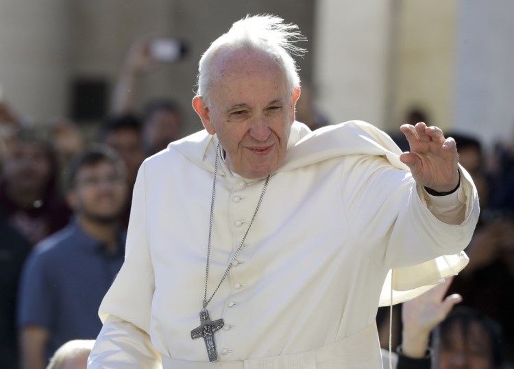 Pope Francis arrives for his weekly general audience in St. Peter's Square at the Vatican last Wednesday.