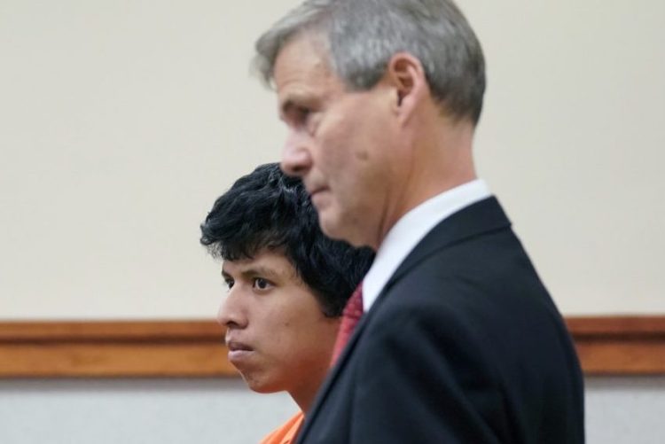 Nicolas Blanchard stands next to his attorney, Ed Folsom, at his initial appearance Monday at the Cumberland County Courthouse. Blanchard is charged with stabbing a 15-year-old during a soccer game in Scarborough on Friday.