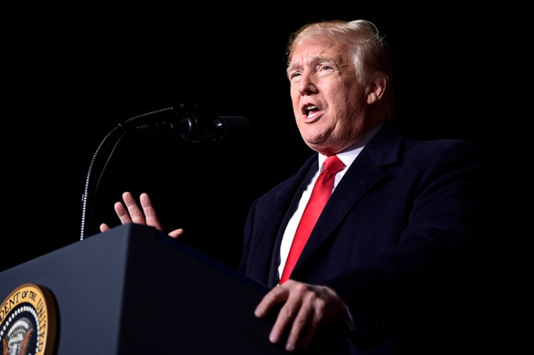 Donald Trump speaks at a rally at Central Wisconsin Airport on Wednesday evening.