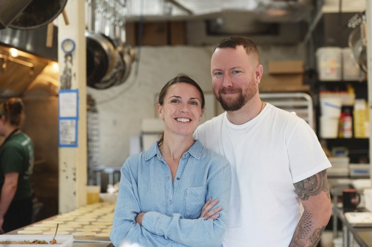 Christine and Christian Hayes in the kitchen at Dandelion Catering in Yarmouth Thursday, November 8, 2018.