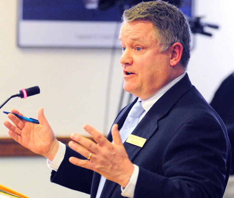 AUGUSTA, ME - MARCH 1: Bruce Van Note, deputy commissioner of the Maine Dept. of Transportation testifies in favor of the bill during a hearing on LD 1831, An Act to Allow Signs for Areas of Local, Regional, and Statewide Interest on the Interstate System,  before the transportation committee in the State House on Tuesday April 1, 2014 in Augusta.(Photo by Joe Phelan/Staff Photographer)