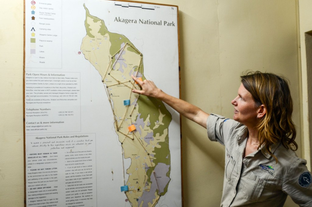 At left, Sarah Hall, who manages Akagera National Park in Rwanda with her husband, Jes Gruner. MUST CREDIT: Bloomberg photo by Pauline Bax.