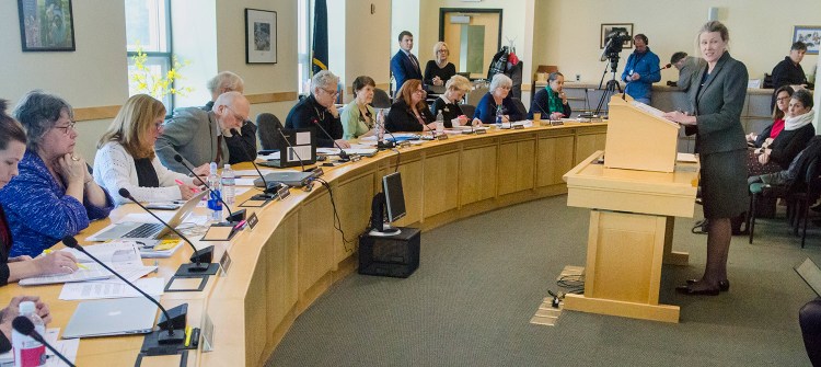 Jeanne Lambrew, Gov. Janet Mills' nominee for health and human services commissioner, speaks at her confirmation hearing Thursday before the Health and Human Services Committee in the Cross State Office Building in Augusta.