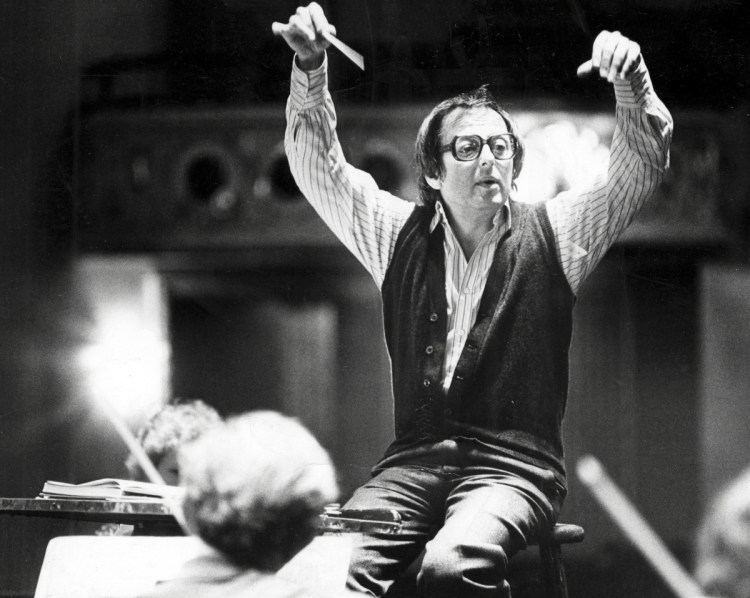 Andre Previn rehearses with the Pittsburgh Symphony Orchestra in 1980. The pianist, composer and conductor – whose broad reach took in the worlds of Hollywood, jazz and classical music – died in his Manhattan home Thursday.