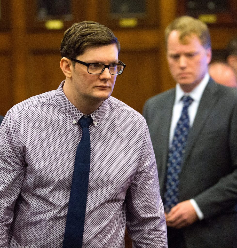 Noah Gaston arrives in court Monday with his attorney James Mason.