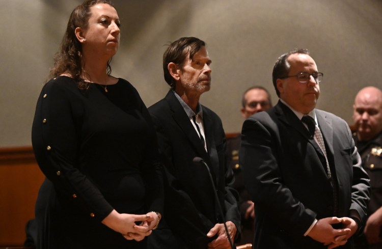 Gregory Vance, center, appears in court Tuesday in Portland. To the left is attorney Tina Heather Nadeau and to the right is attorney Robert LaBrasseur. Vance has been charged with murder in the killing of Patricia Grassi.