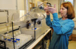 Chemist Cheryl Soucy runs water tests at the Maine Center for Disease Control and Prevention in 2014. The agency had about 450 employees in 2011, but by 2019 had lost 111 workers, about 25 percent of its workforce. 