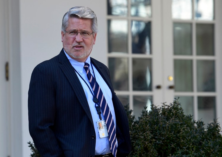 White House deputy chief of staff for communications Bill Shine stands in the Rose Garden before President Donald Trump speaks in January.