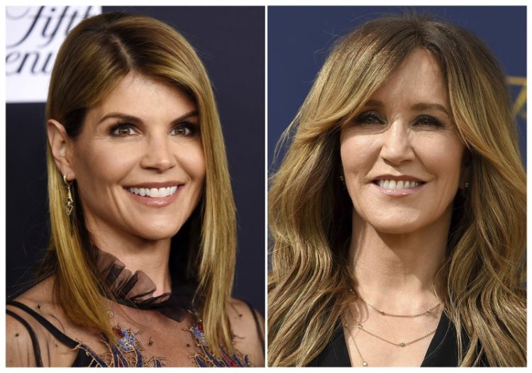 This combination photo shows actress Lori Loughlin, left, and actress Felicity Huffman.