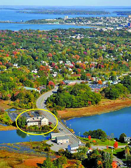 Aerial view of Stroudwater Crossing and Portland