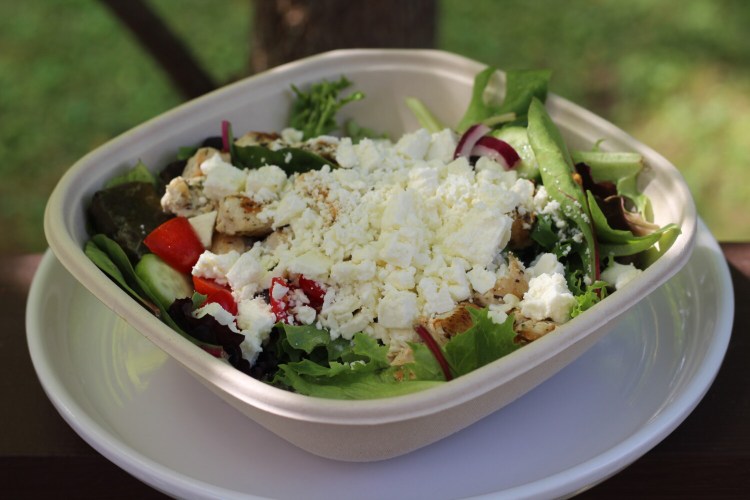 The Greek salad from Burke's Perks in Portland's Monument Square.