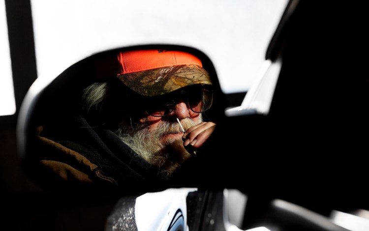 Tom Arsenault of Freeport takes a COVID test at Yarmouth Public Works on Jan. 18. 