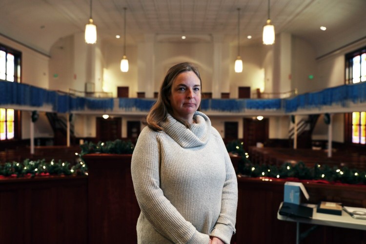 Two-foot-long blue ribbons encircle First Parish Congregational Church in Gorham. Each ribbon represents a Mainer who has died from COVID-19. Even though we don't know those who have died, it's important to remember each number is a person, said Karla Wheaton, who helps with the project and administers the church's Facebook page.