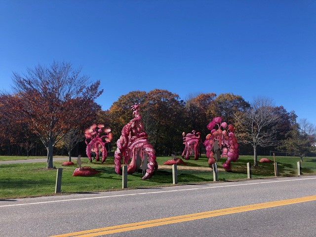 A photo rendering of a public art installation called "Every Tree Tells a Story" by Pamela Moulton, to be installed in Payson Park in Portland by June. The trees will be between 10 and 12 feet high.